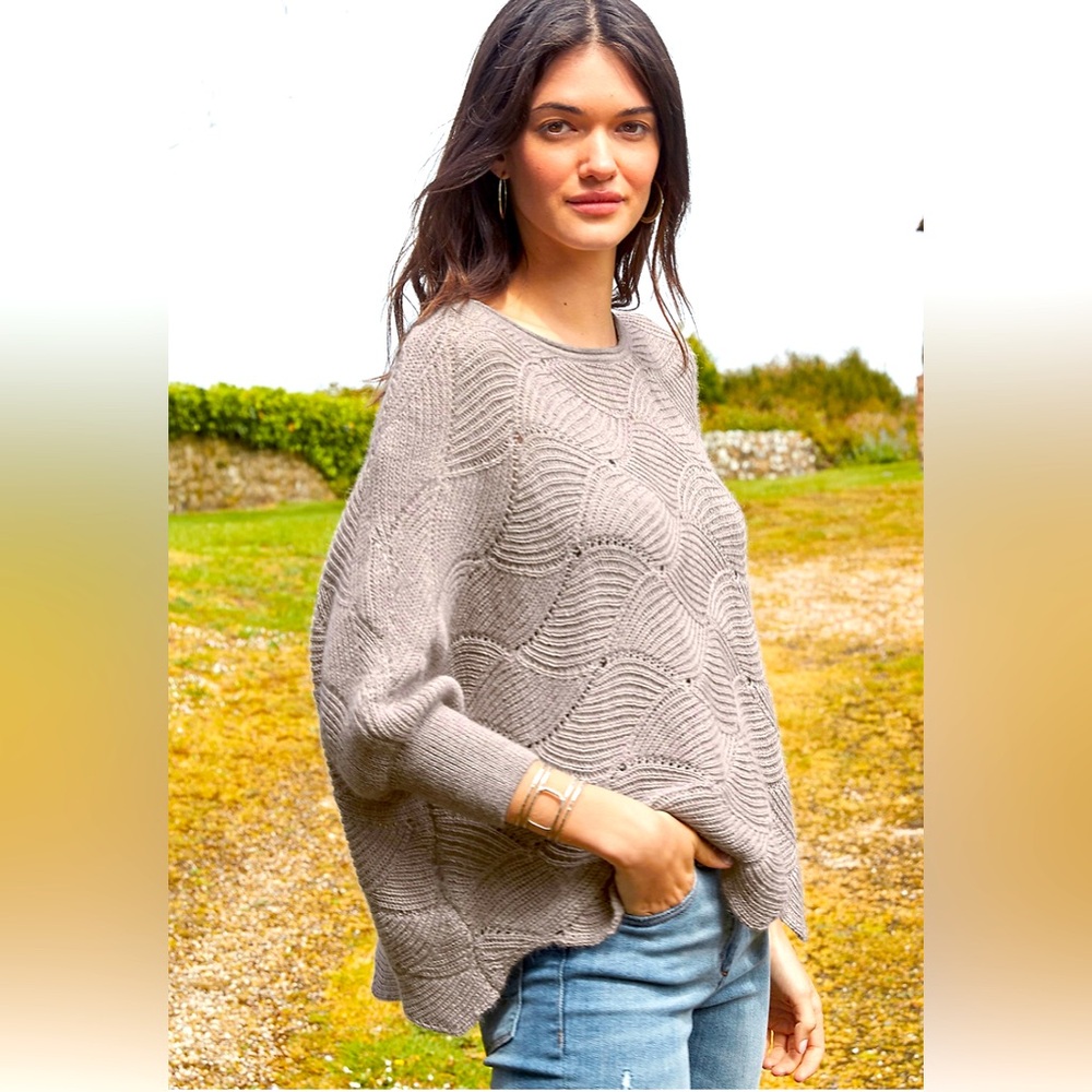 GARNET HILL 100% ALPACA OPEN-STITCH BATWING SWEATER, XS